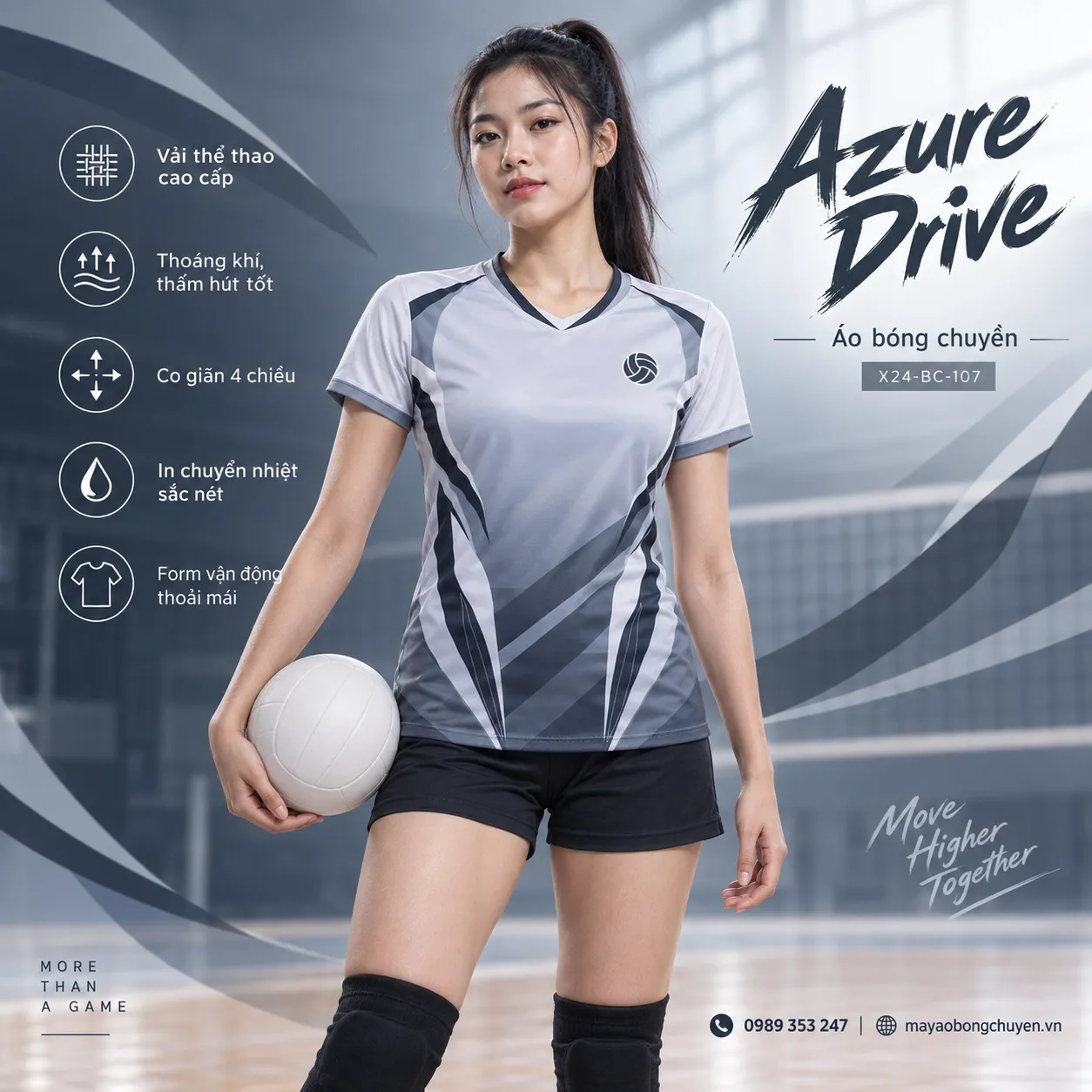 Áo bóng chuyền Azure Drive tông trắng cho nữ.