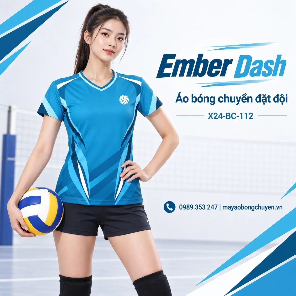 Áo bóng chuyền Ember Dash tông xanh da trời cho nữ.