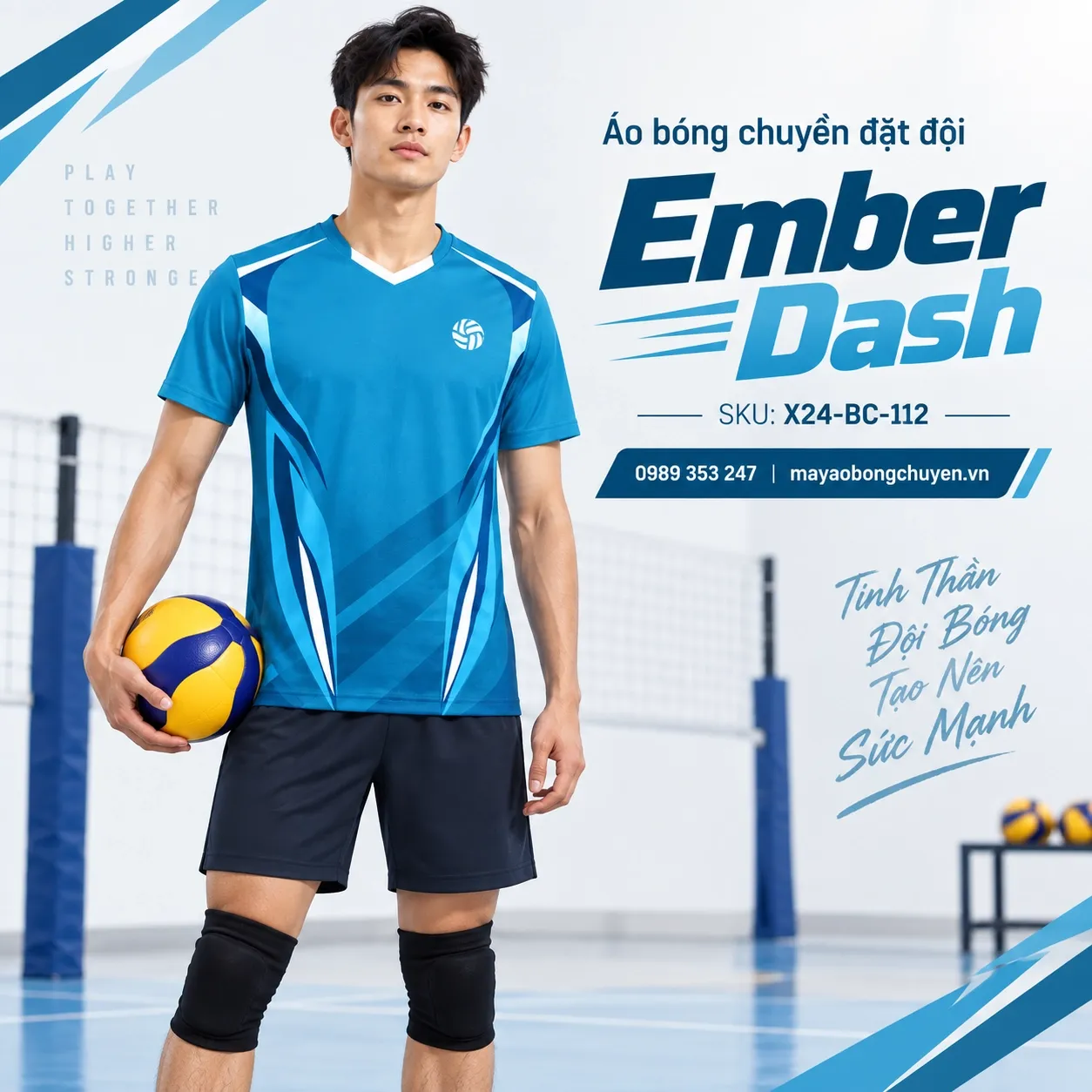 Áo bóng chuyền Ember Dash tông xanh da trời cho nam.