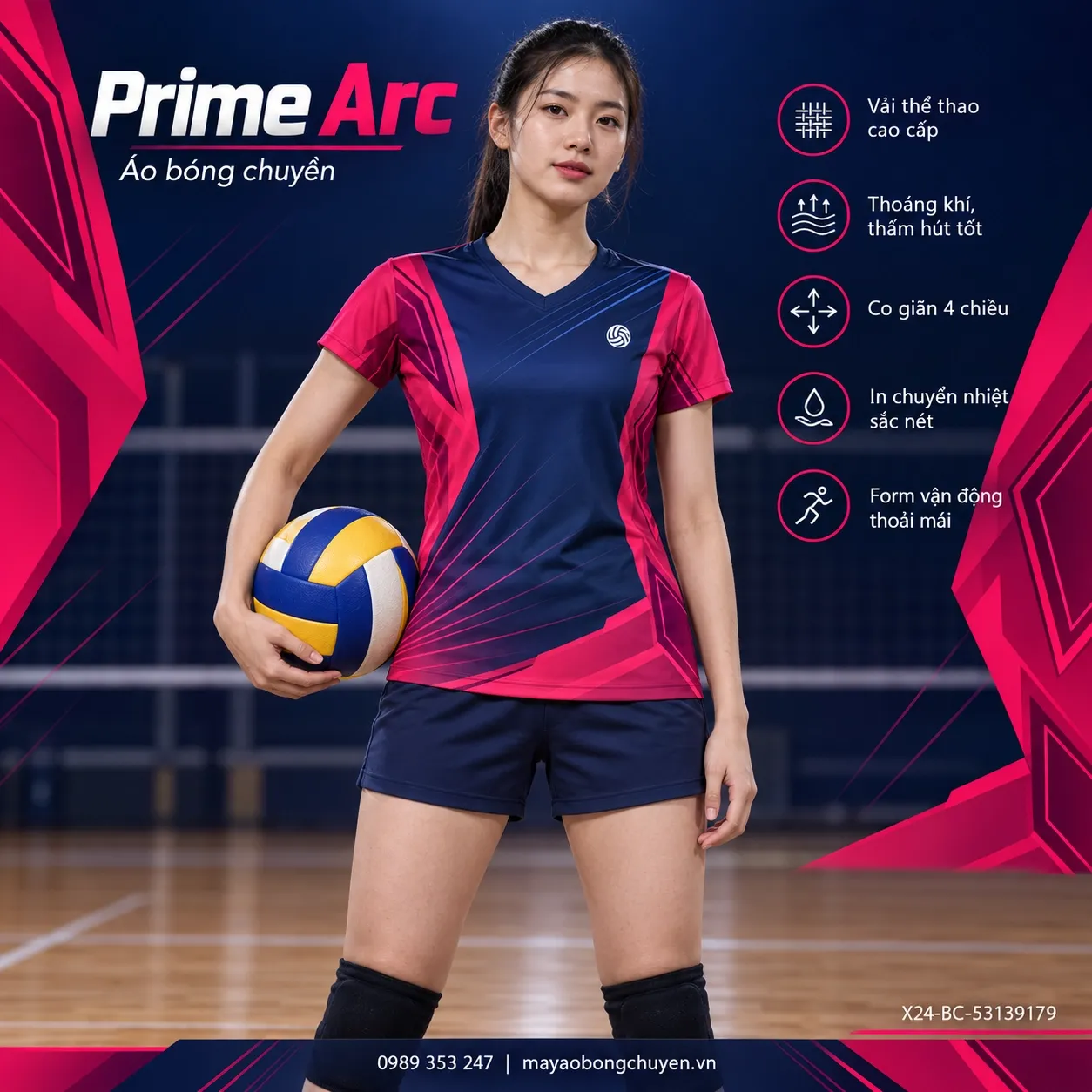 Áo bóng chuyền Prime Arc tông xanh navy cho nữ.