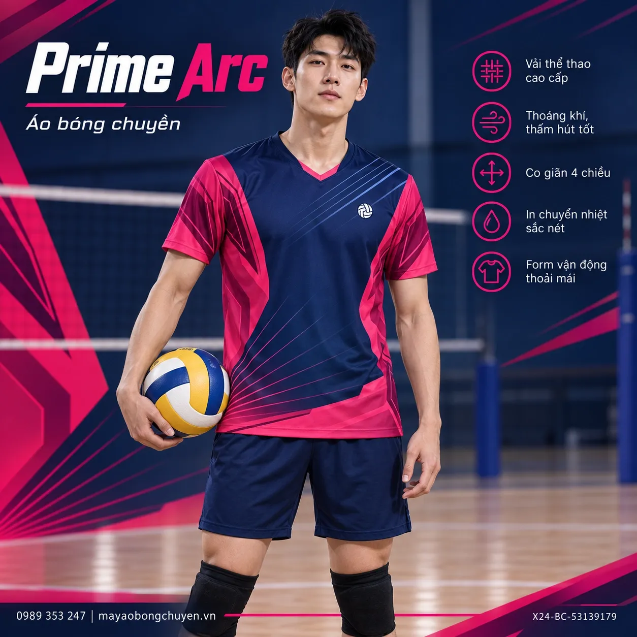 Áo bóng chuyền Prime Arc tông xanh navy cho nam.