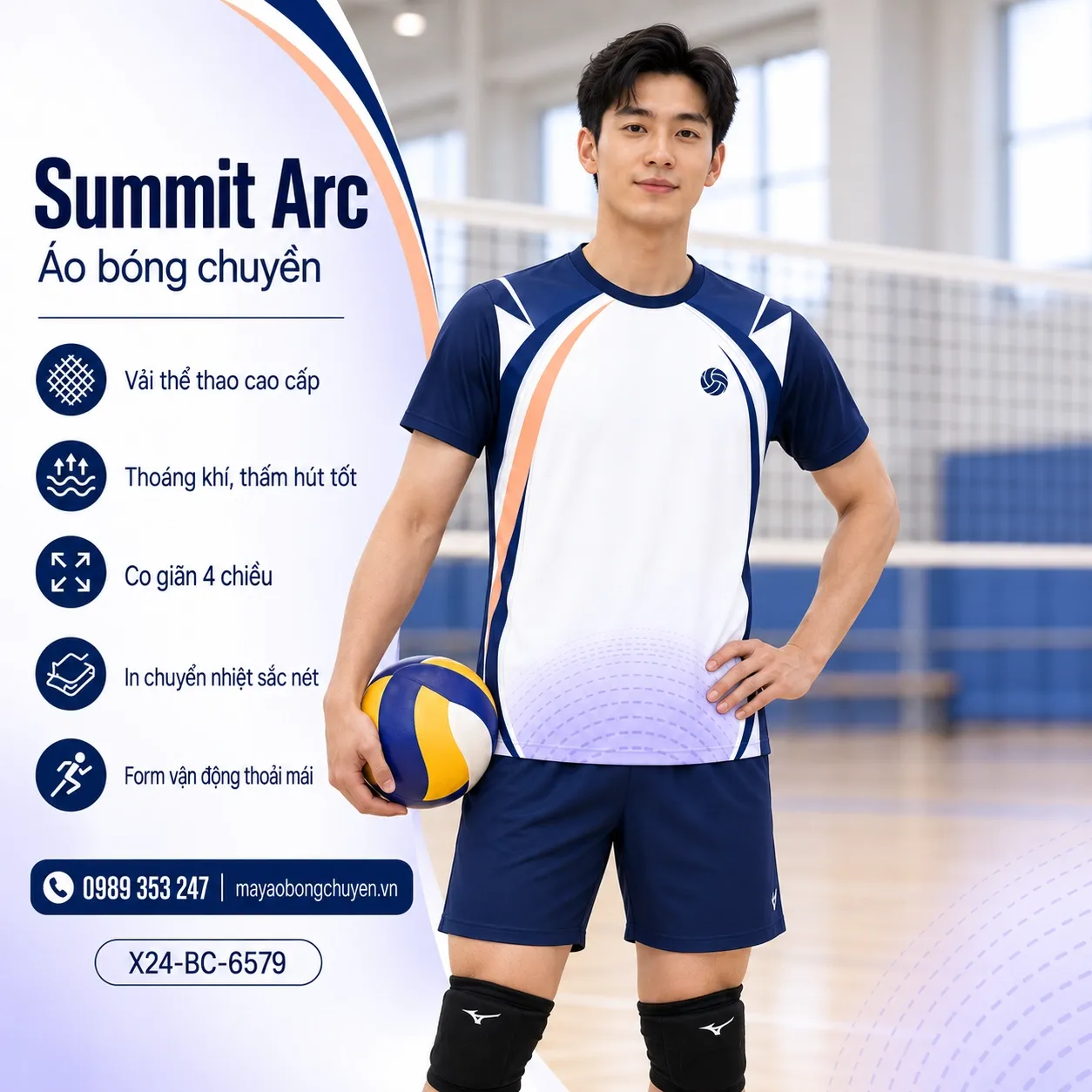 Mẫu Summit Arc phối màu trắng, xanh navy, tím lavender, cam đào, phù hợp để tùy chỉnh logo và tên số cho đội nam.