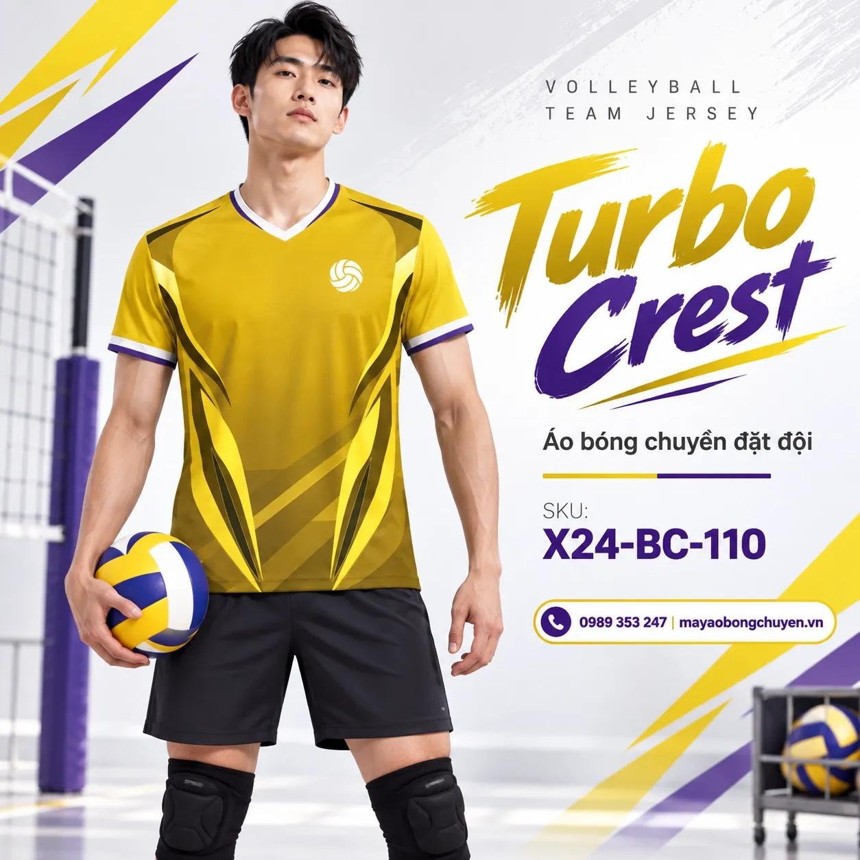 Áo bóng chuyền Turbo Crest tông vàng cho nam.