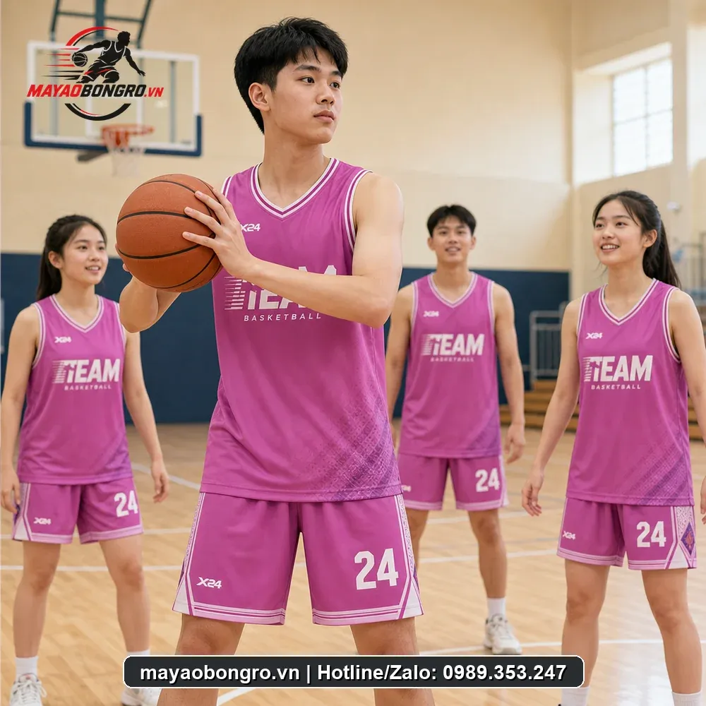 Mẫu bóng rổ Màu Hồng Tươi cho học sinh trung học phổ thông, người lớn.