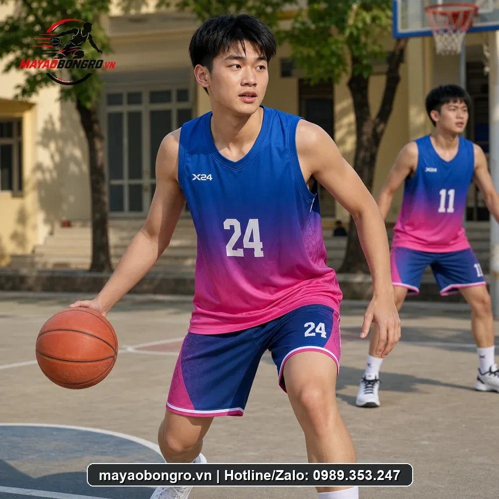 Mẫu bóng rổ xanh bích hồng cho học sinh trung học phổ thông, người lớn.