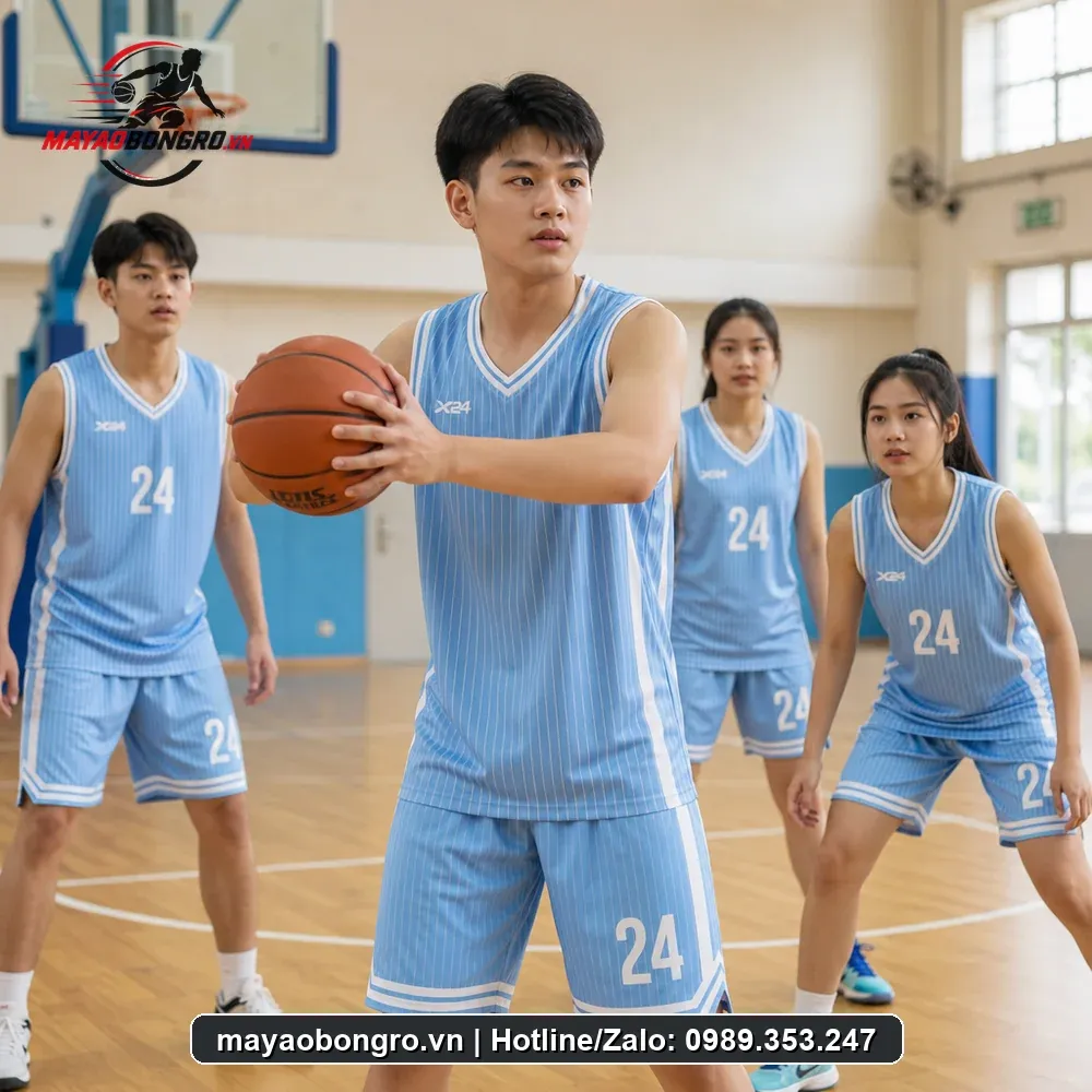 Mẫu bóng rổ Xanh Nhạt Cho cho học sinh trung học phổ thông, người lớn.
