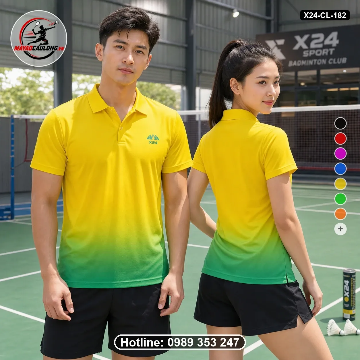 Áo cầu lông đặt may X24-CL-182 vàng, xanh lá áo có cổ, tay ngắn - ảnh sản phẩm 1