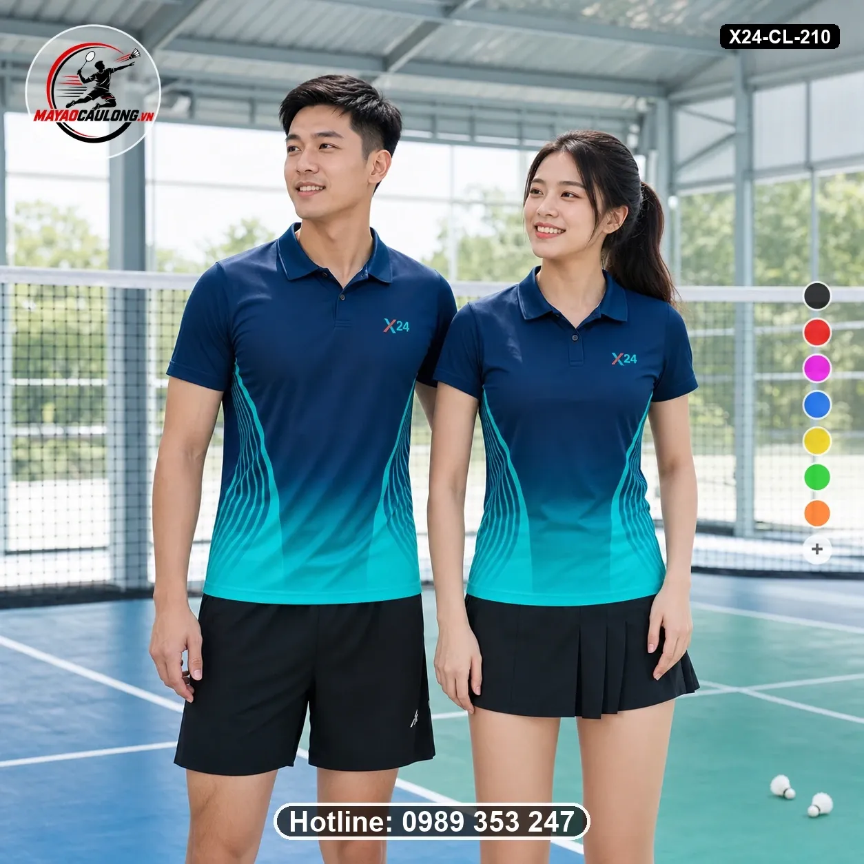 Áo cầu lông đặt may X24-CL-210 xanh navy, xanh teal, xanh cyan áo có cổ, tay ngắn - ảnh sản phẩm 1