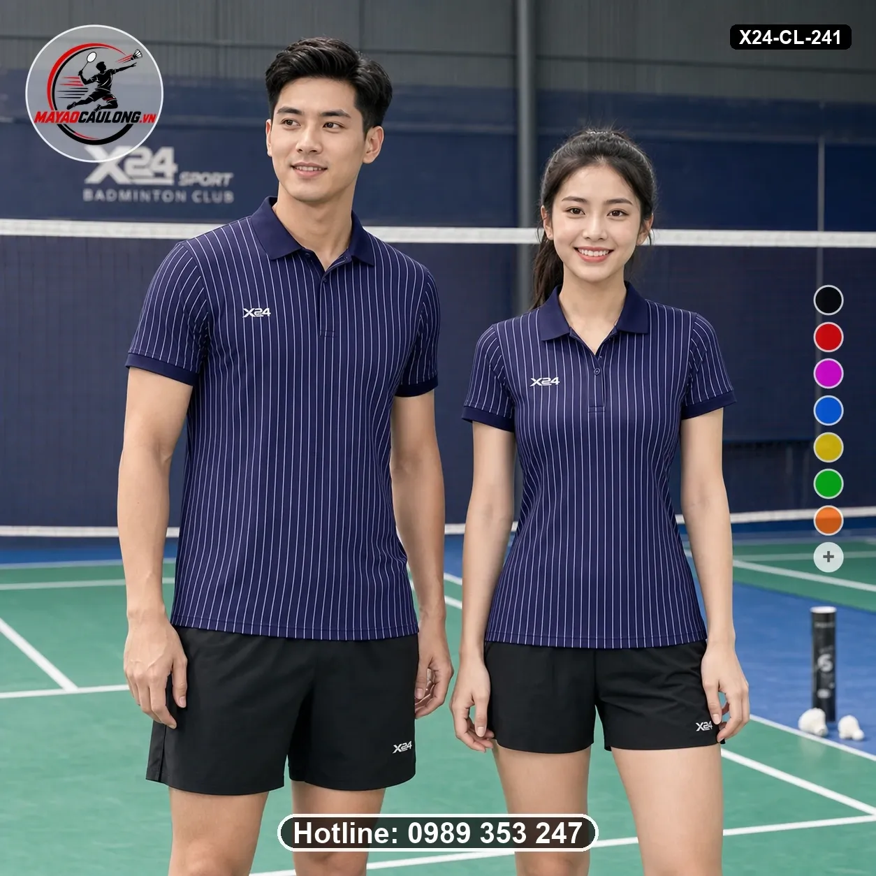 Áo cầu lông đặt may X24-CL-241 navy-indigo, lavender-white áo có cổ, tay ngắn - ảnh sản phẩm 1