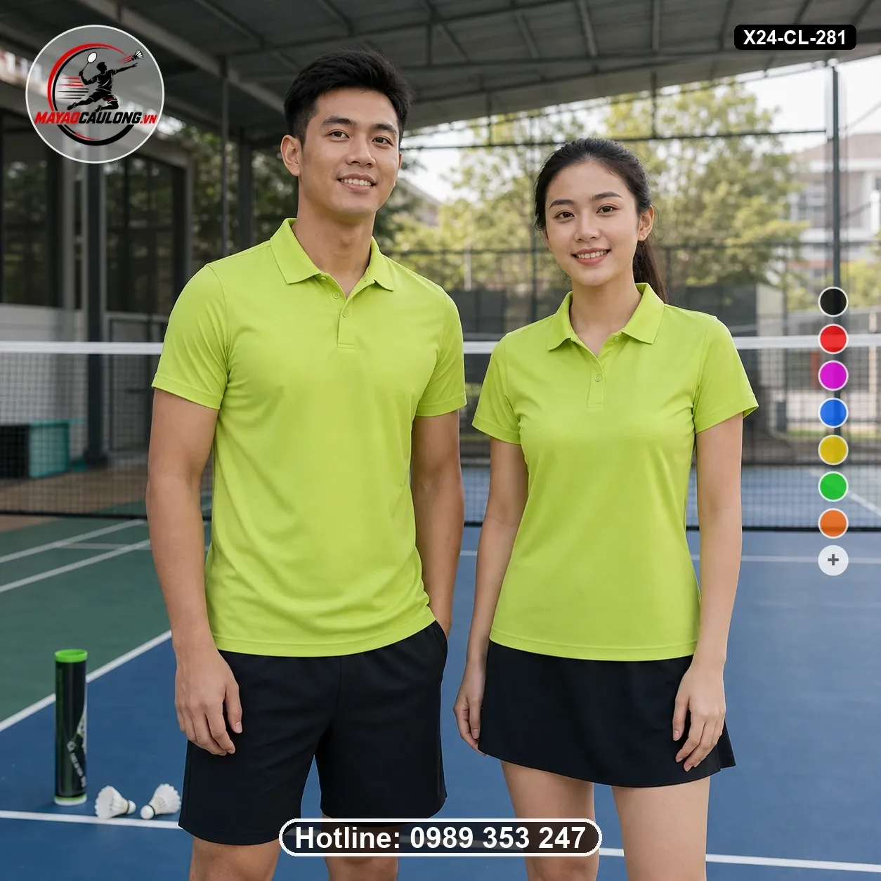 Áo cầu lông đặt may X24-CL-281 xanh lime áo có cổ, tay ngắn - ảnh sản phẩm 1
