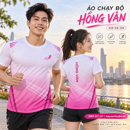 Áo chạy bộ Hồng Vân tay ngắn
