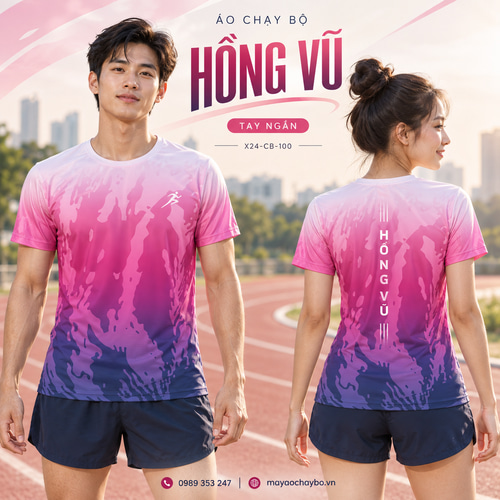 Áo chạy bộ Hồng Vũ tay ngắn
