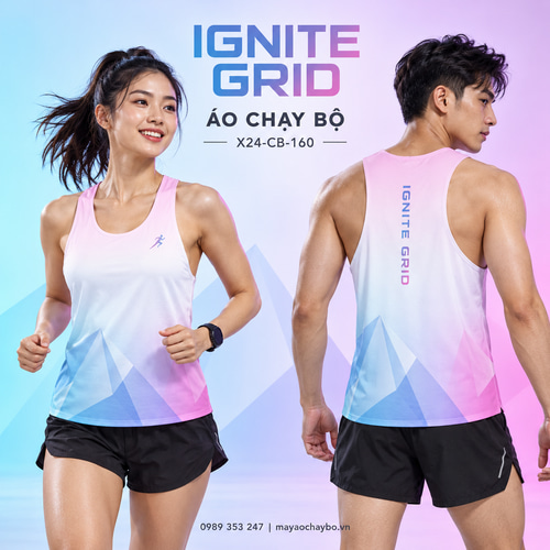 Áo chạy bộ singlet x24sport Ignite Grid