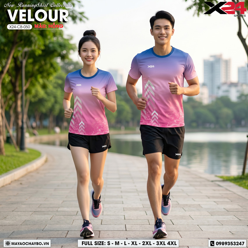 Áo Chạy Bộ Velour PND Gradient Xanh Dương – Hồng Nhạt Phiên Bản 2026