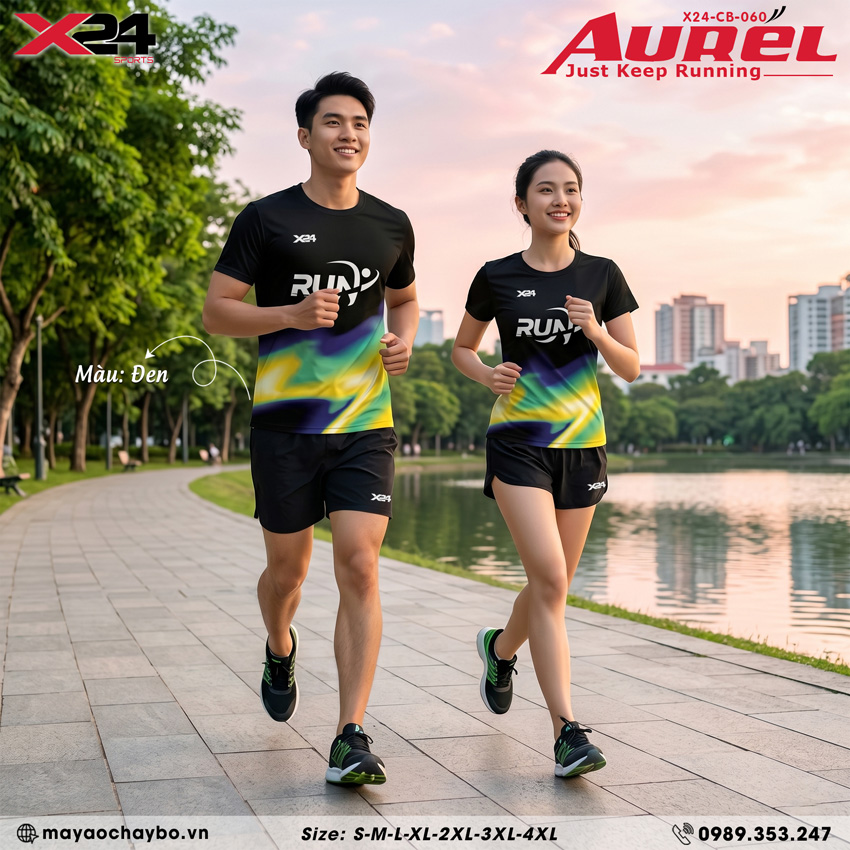 Áo chạy bộ Aurora PND – Đen phối gradient xanh-vàng thời thượng