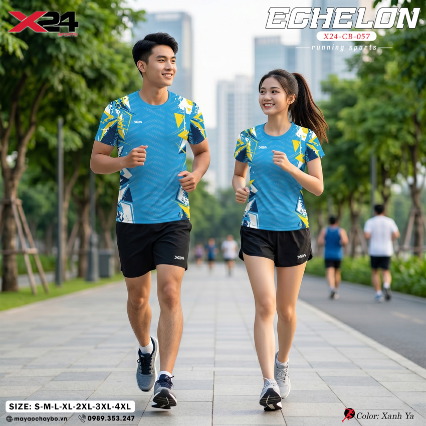 Áo Chạy Bộ PND CB-057 Xanh Ngọc Họa Tiết Hình Học Unisex