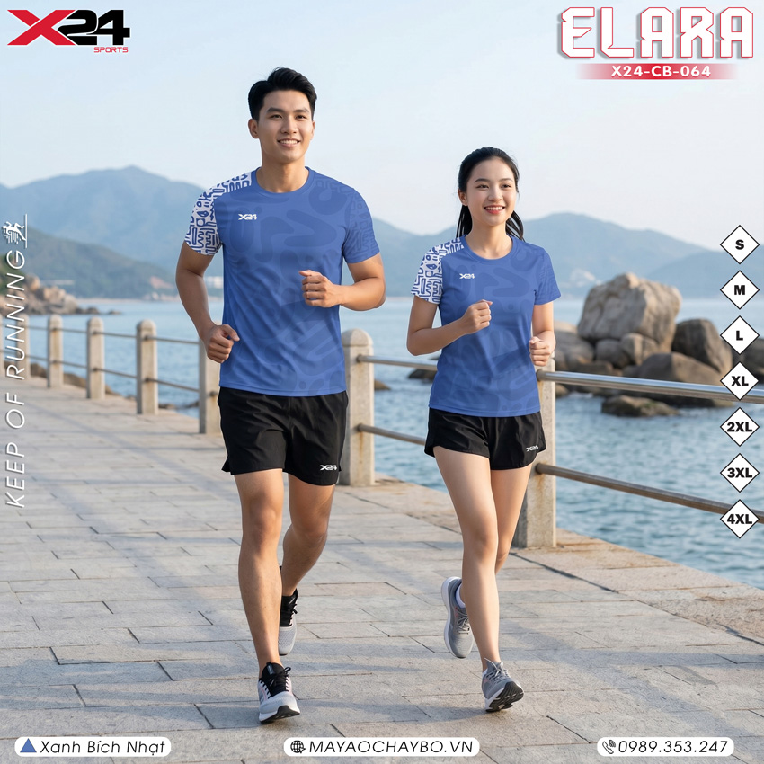 Áo Chạy Bộ PND CB-064 Xanh Bích Nhạt – Thiết Kế Họa Tiết Vai Cá Tính, Thoáng Khí Unisex