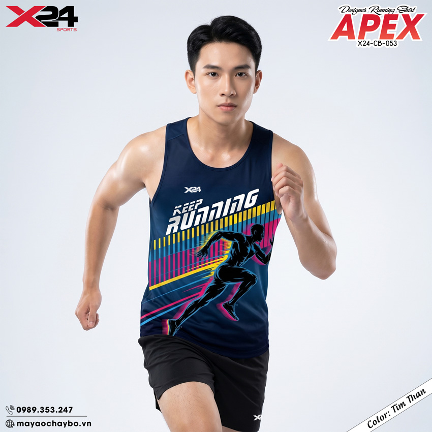 Áo chạy bộ PND CB-053 Xanh Tím Than – Kiểu 2