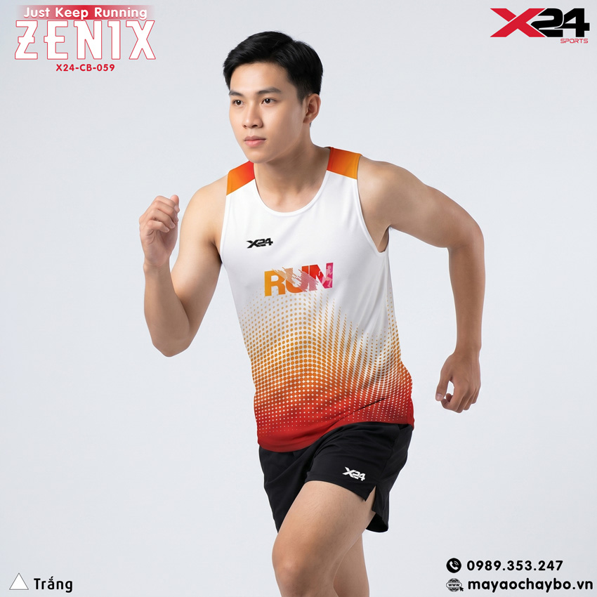 Áo Chạy Bộ Nam PND Sports – Gradient Trắng Đỏ Cam Vàng KEEP RUNNING