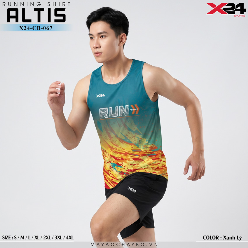 Áo Chạy Bộ Không Tay PND CB-067 Xanh Lá – Vàng Cam Năng Động
