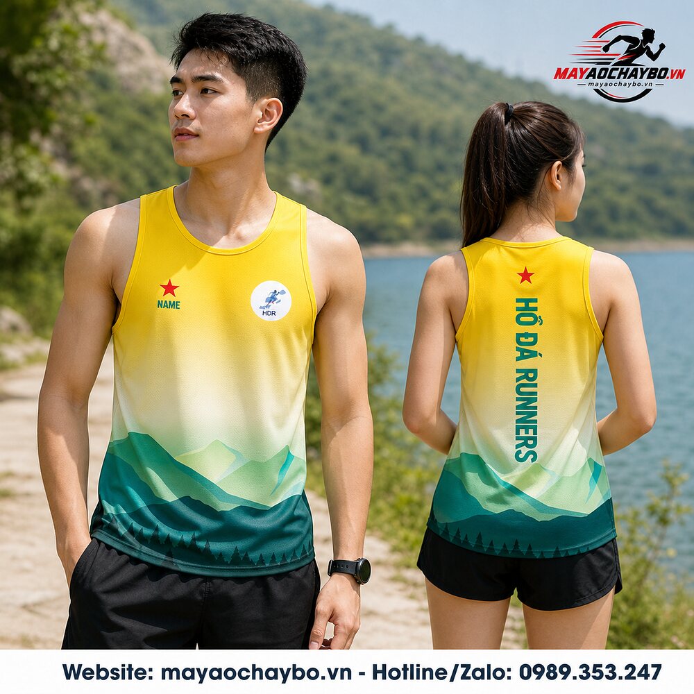 Áo chạy bộ thiết kế độc quyền HỒ ĐÁ RUNNERS – Vàng xanh năng động