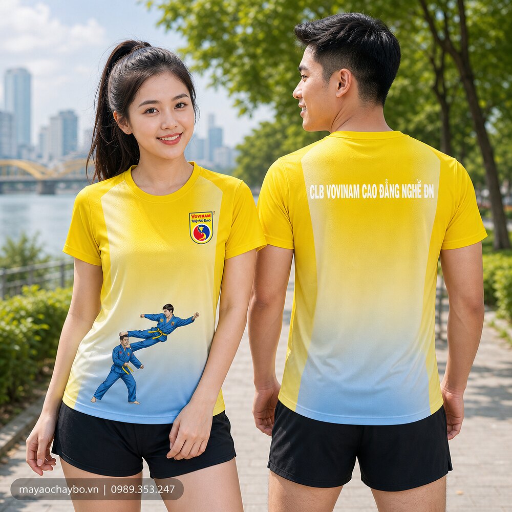 Áo chạy bộ thiết kế riêng Vovinam Đà Nẵng người mẫu mặc thực tế