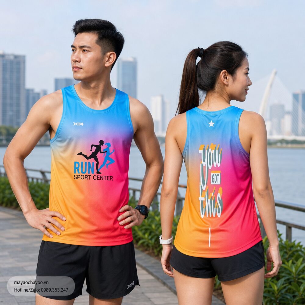 Người mẫu mặc áo chạy bộ Áo Chạy Bộ You Got This Màu Ombre Cá Tính