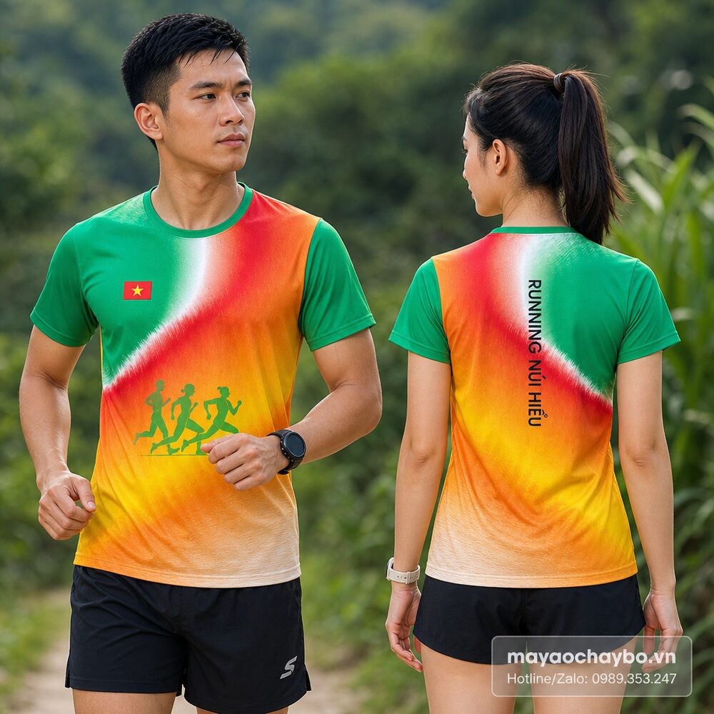 Người mẫu mặc áo chạy bộ Áo chạy bộ Running Núi Hiểu – Sắc màu thiên nhiên rực rỡ