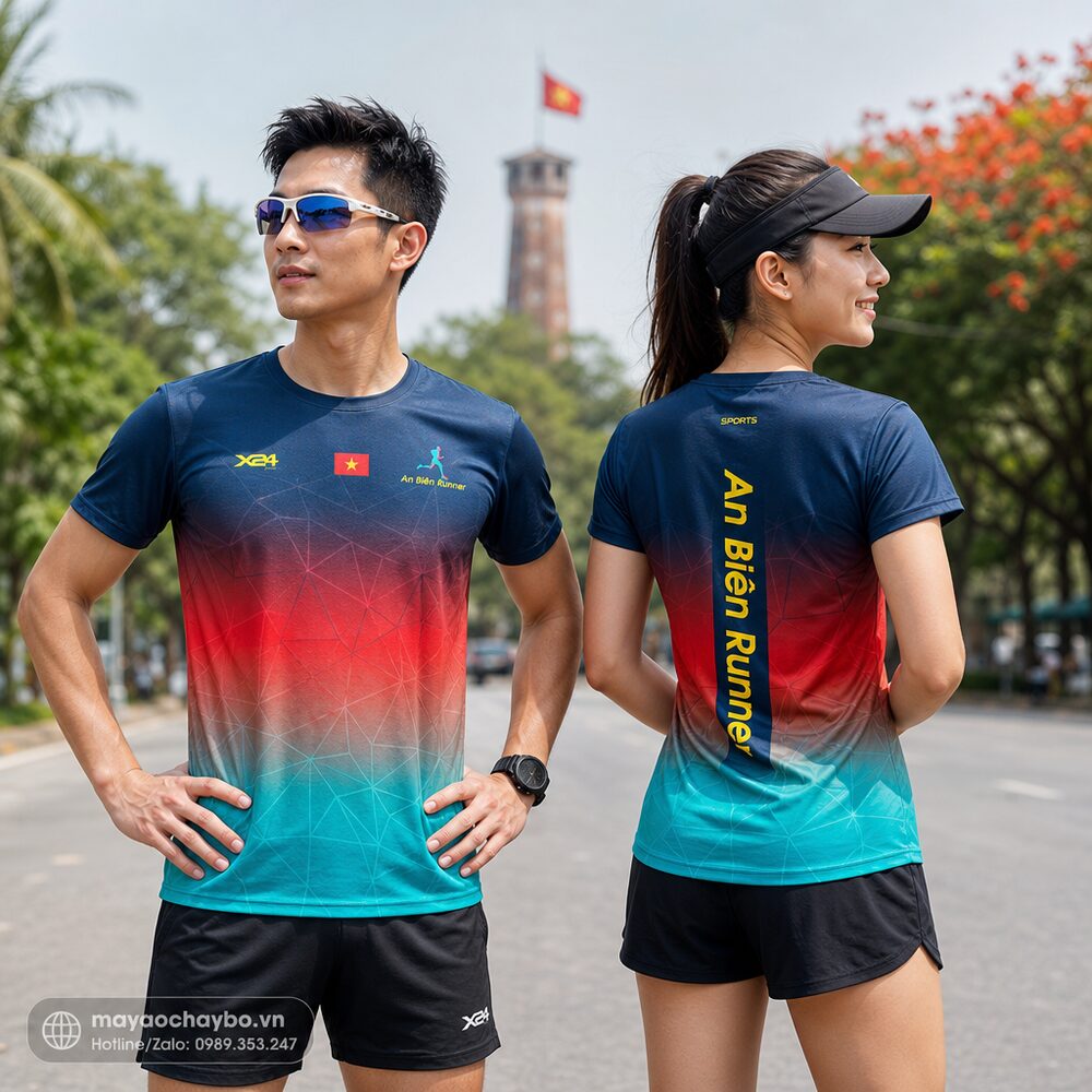 Áo Chạy Bộ An Biên Runner – Xanh Biển Đỏ Đen
