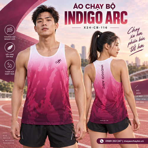 Áo chạy bộ singlet x24sport Indigo Arc