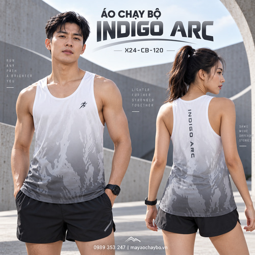 Áo chạy bộ singlet x24sport Indigo Arc