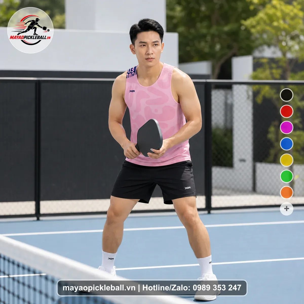 Bộ Quần Áo Pickleball PND-PB-095 Hồng Hồng Nhạt Đen Năng Động