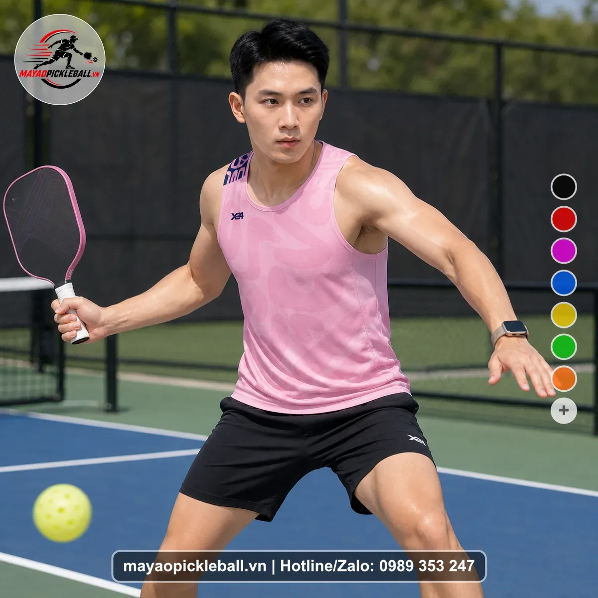 Bộ Quần Áo Pickleball PND-PB-095 Hồng Hồng Nhạt Đen Năng Động