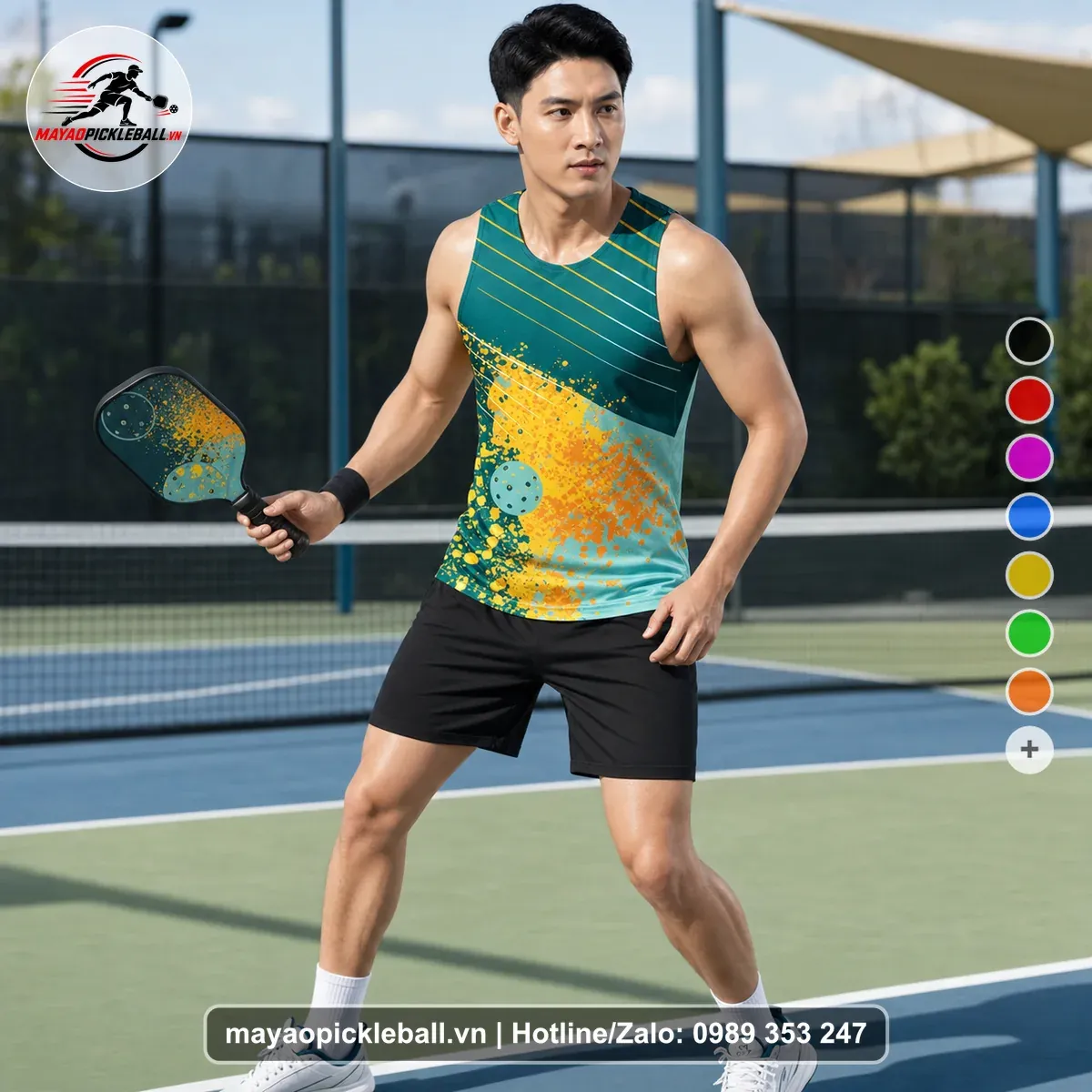 Bộ Quần Áo Pickleball PND-PB-097 Xanh Xanh Ve Chai Vàng Năng Động