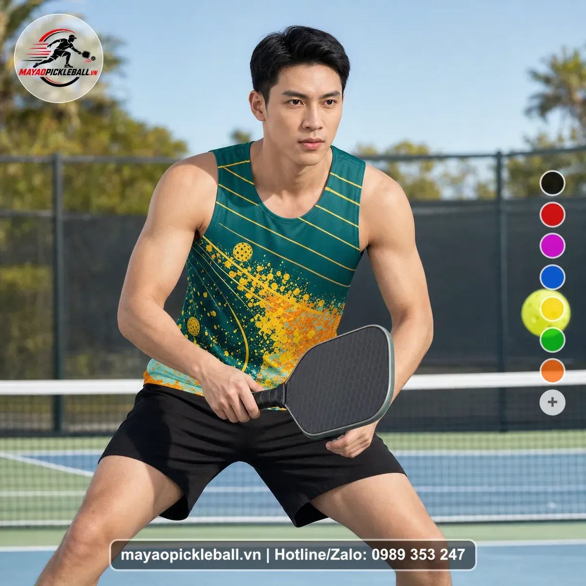Bộ Quần Áo Pickleball PND-PB-097 Xanh Xanh Ve Chai Vàng Năng Động