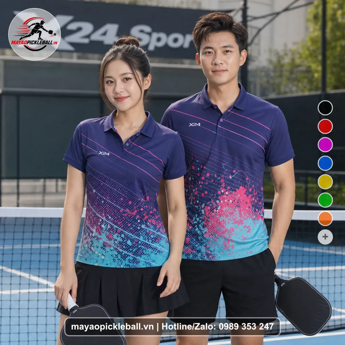 Bộ Quần Áo Pickleball PND-PB-098 Tím Tím Navy Xanh Cyan Năng Động