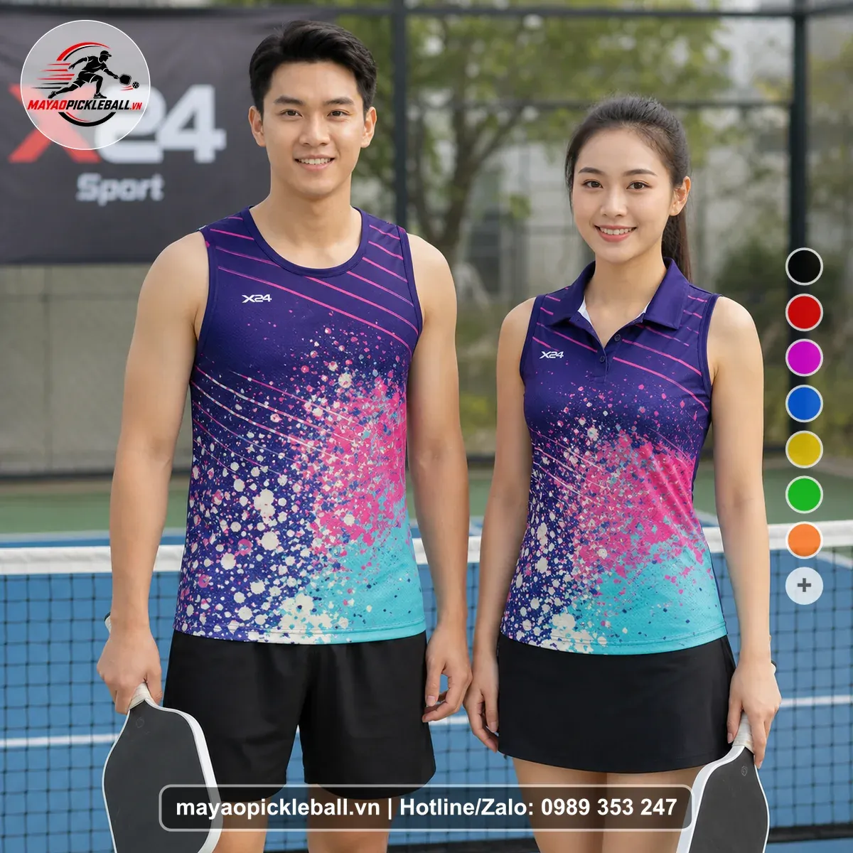 Bộ Quần Áo Pickleball PND-PB-098 Tím Tím Navy Xanh Cyan Năng Động