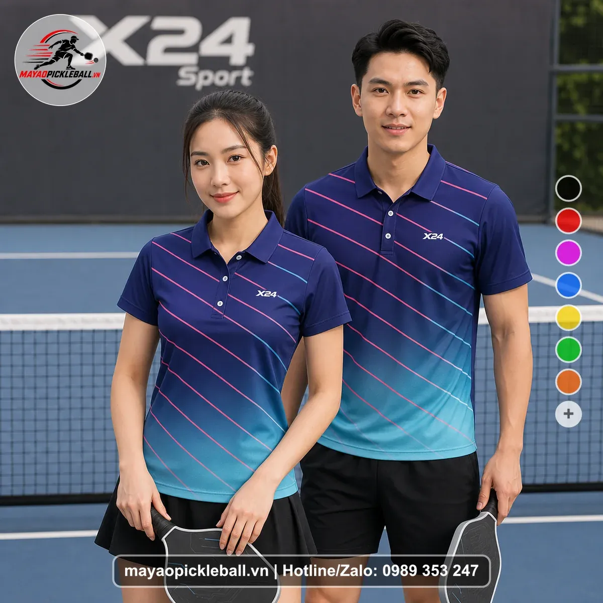 Bộ Quần Áo Pickleball PND-PB-098 Tím Tím Navy Xanh Cyan Năng Động