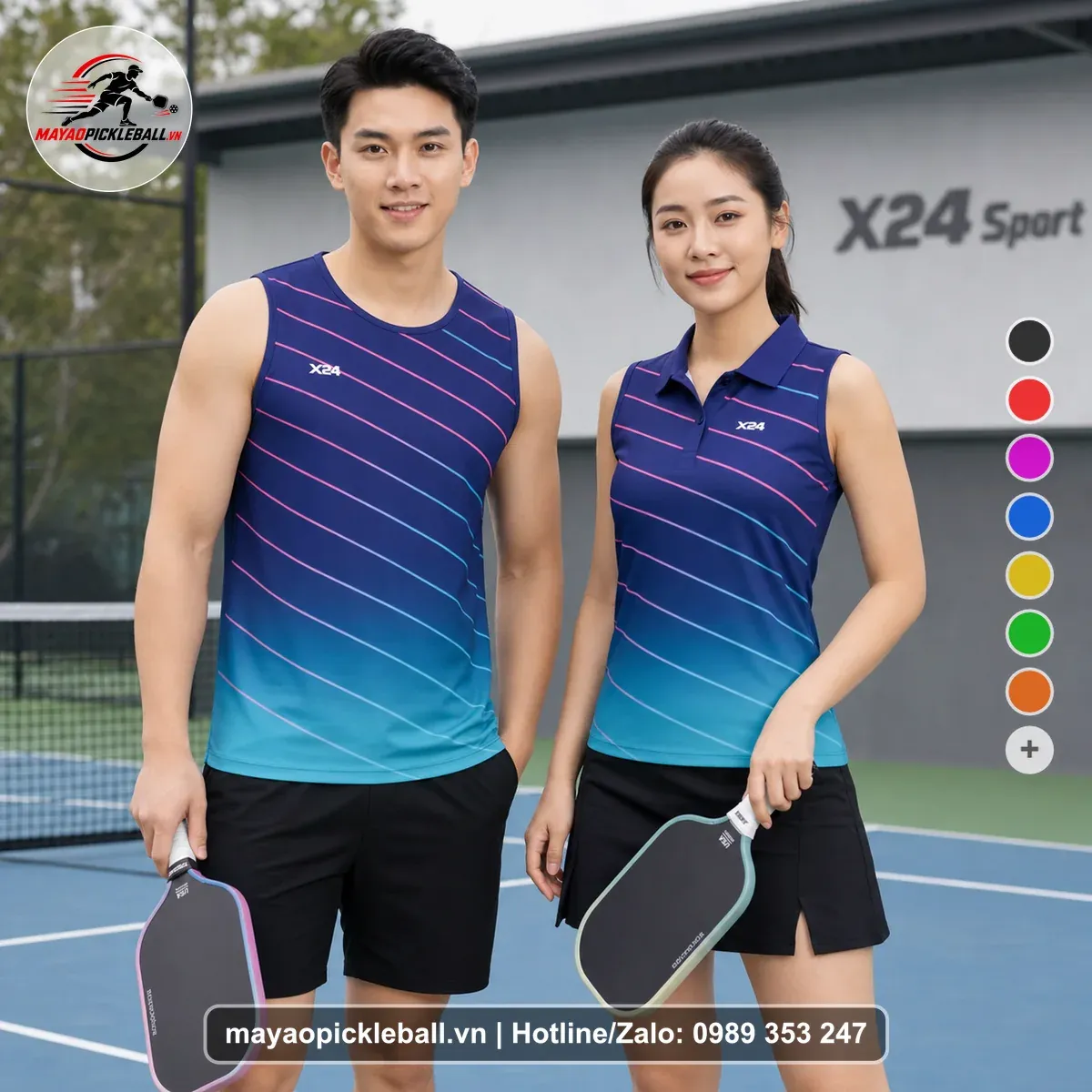 Bộ Quần Áo Pickleball PND-PB-098 Tím Tím Navy Xanh Cyan Năng Động
