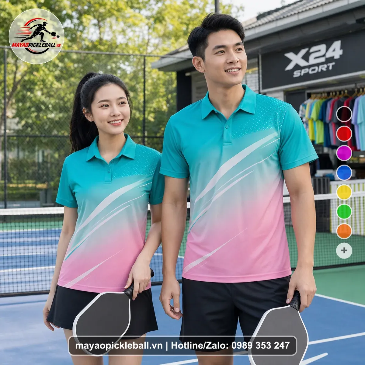 Bộ Quần Áo Pickleball PND-PB-226 Hồng Xanh Ngọc Xanh