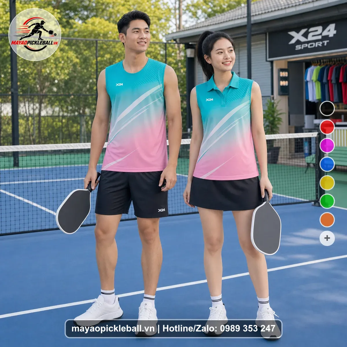 Bộ Quần Áo Pickleball PND-PB-226 Hồng Xanh Ngọc Xanh
