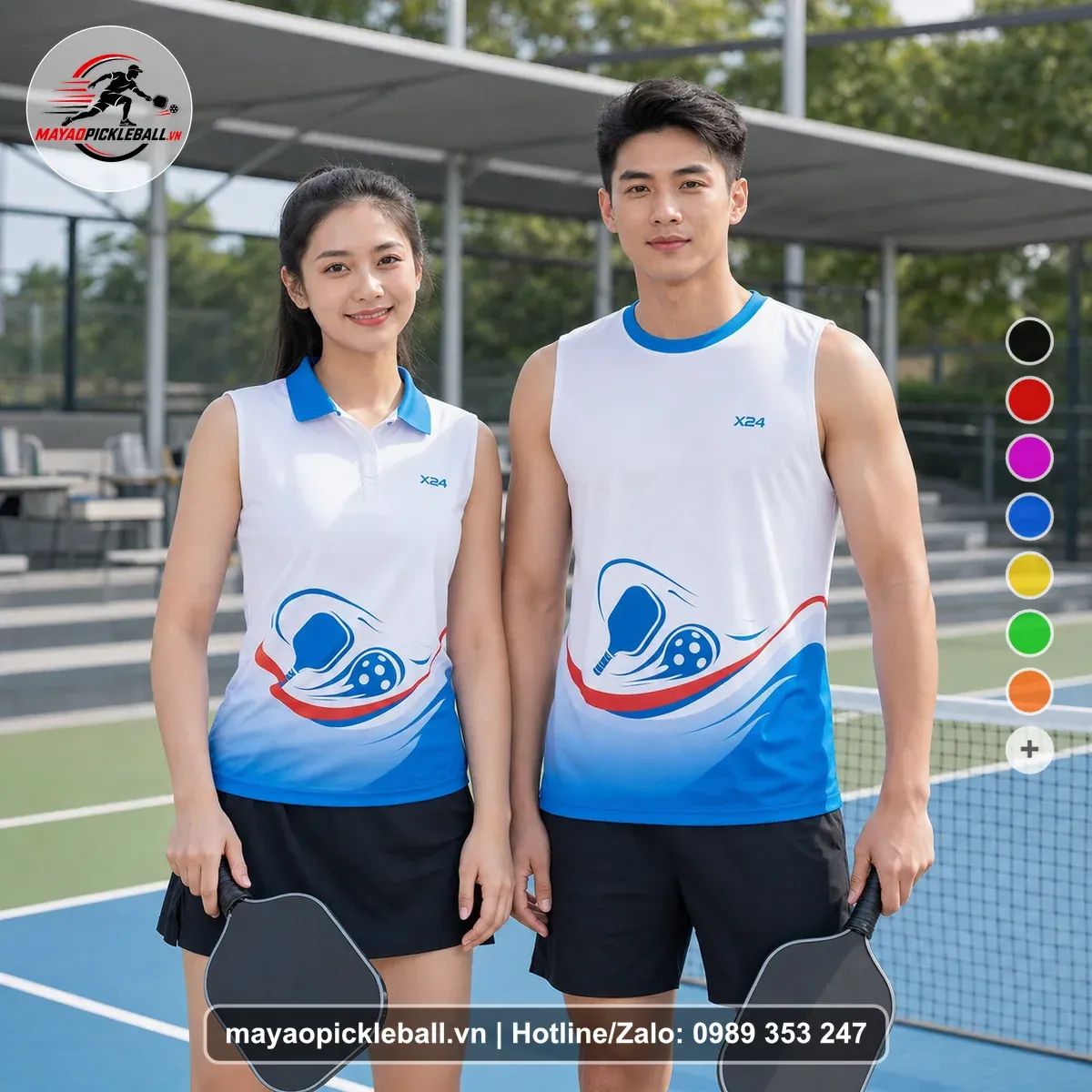 Bộ Quần Áo Pickleball PND-PB-298 Trắng Xanh Đỏ