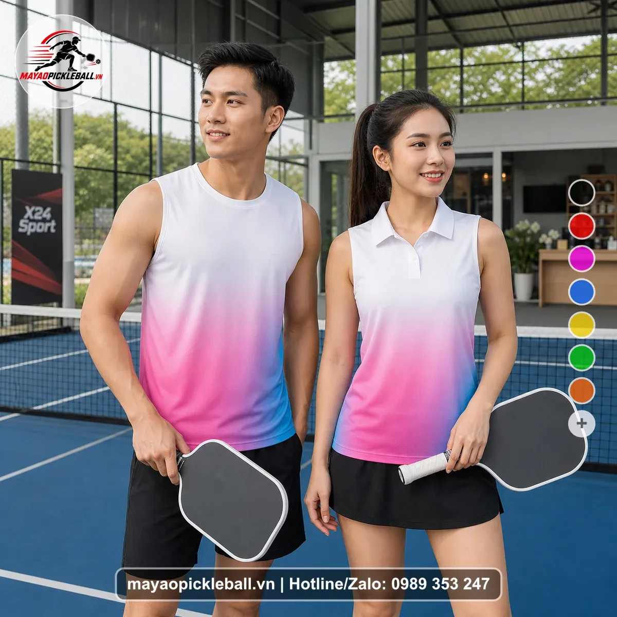 Bộ Quần Áo Pickleball PND-PB-486 Hồng Trắng Xanh