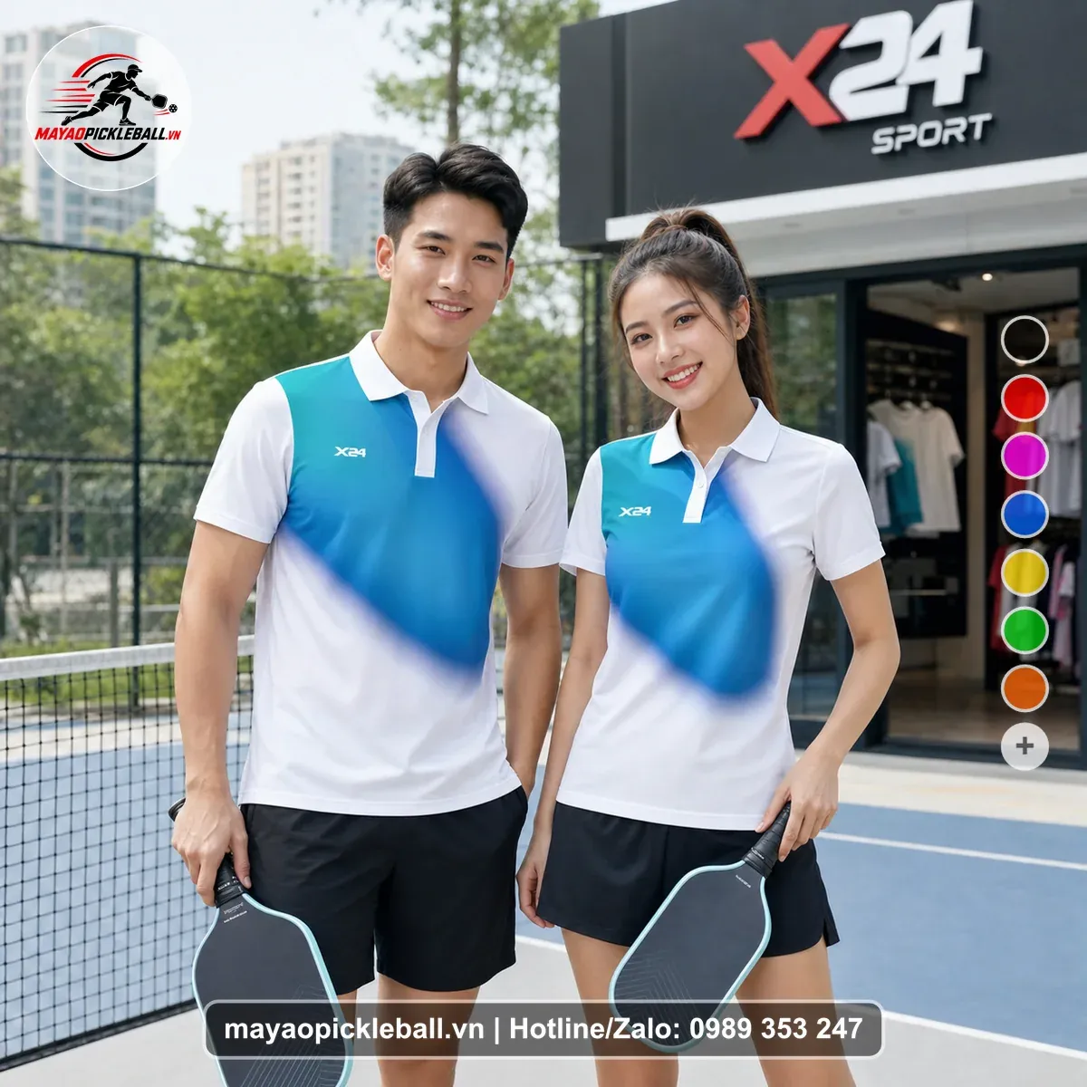 Bộ Quần Áo Pickleball PND-PB-505 Trắng Xanh Bích Xanh Cyan