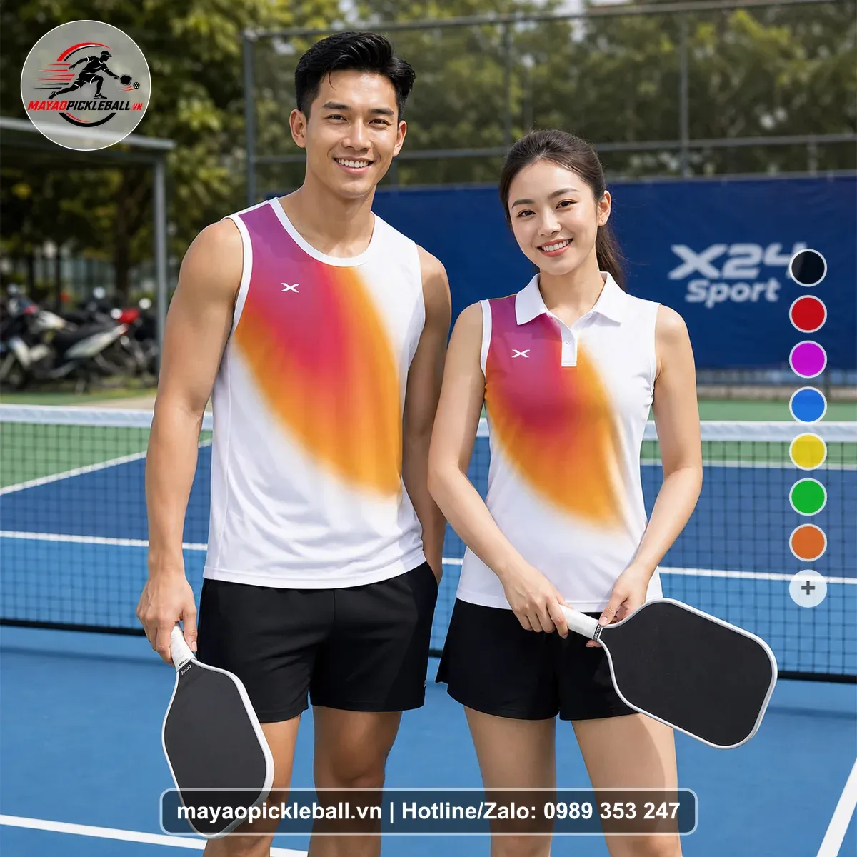 Bộ Quần Áo Pickleball PND-PB-506 Trắng Hồng Magenta Cam
