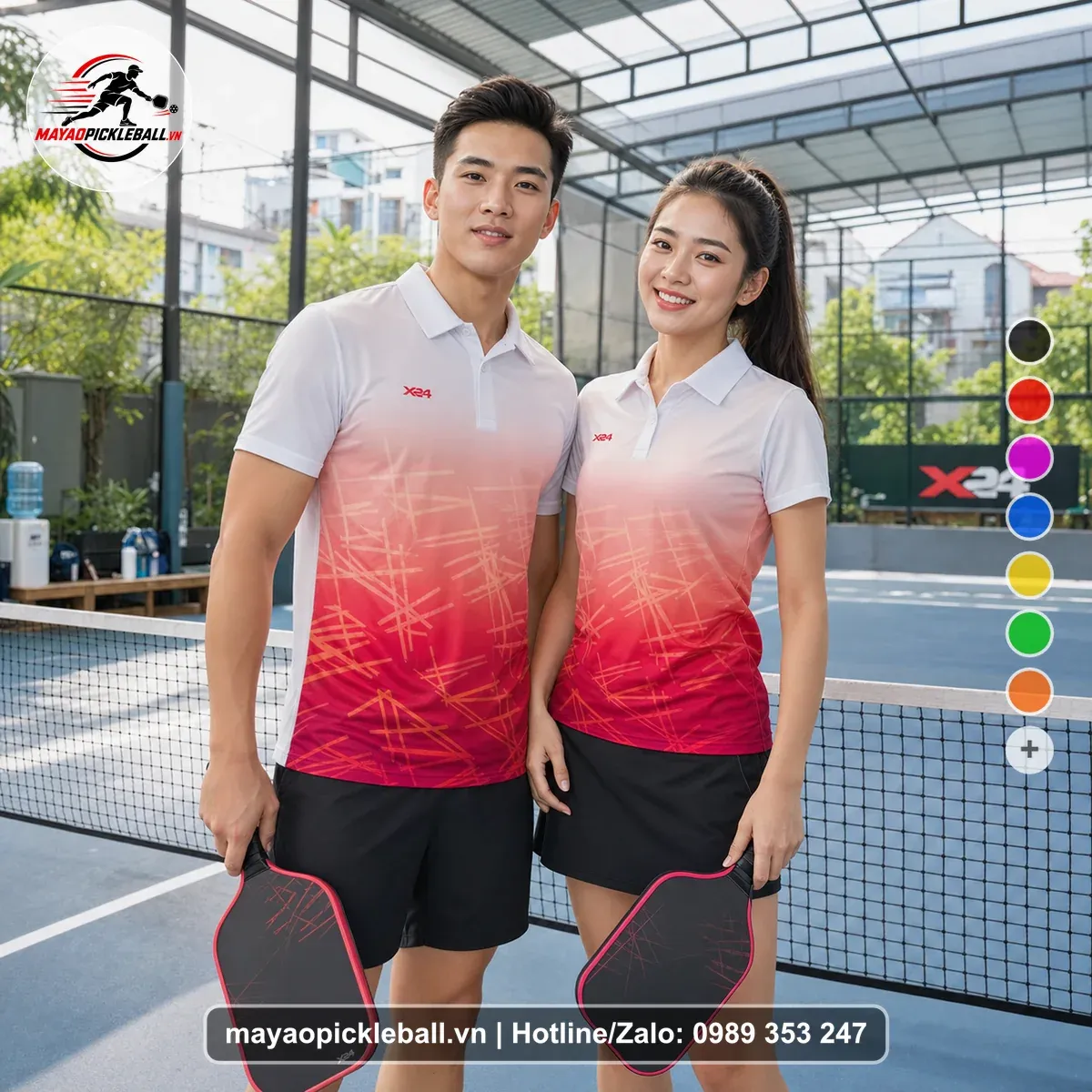 Bộ Quần Áo Pickleball PND-PB-509 Trắng Hồng Nhạt Đỏ