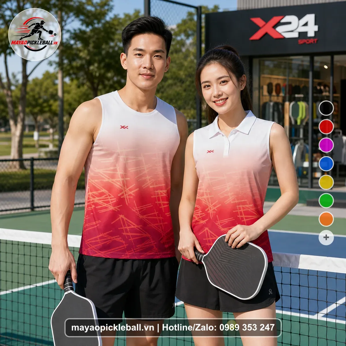Bộ Quần Áo Pickleball PND-PB-509 Trắng Hồng Nhạt Đỏ
