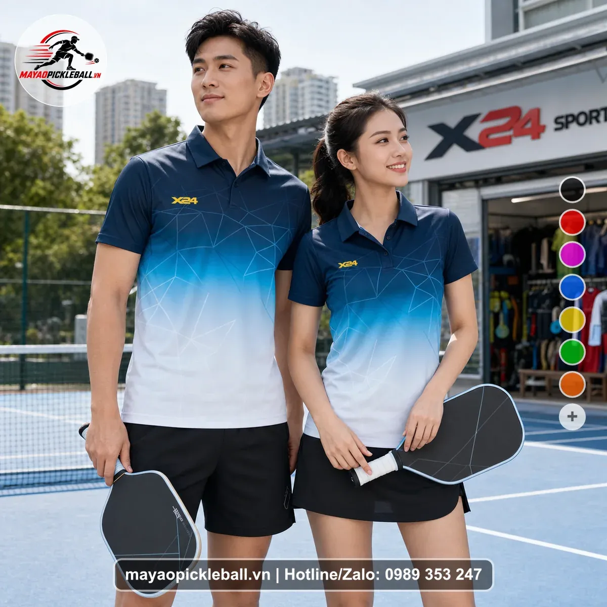 Bộ Quần Áo Pickleball PND-PB-513 Xanh Navy Đậm Xanh Cyan Xanh Da Trời