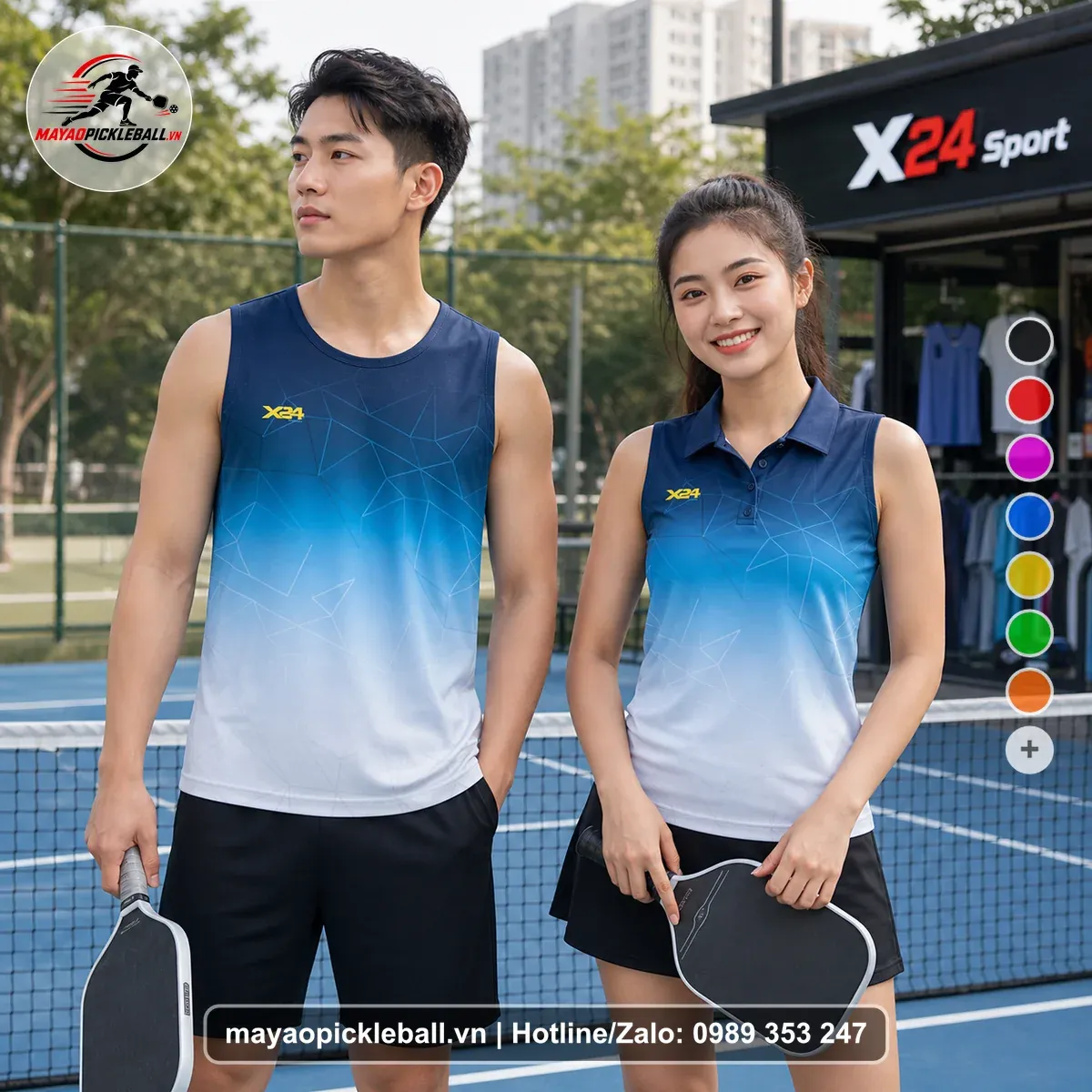 Bộ Quần Áo Pickleball PND-PB-513 Xanh Navy Đậm Xanh Cyan Xanh Da Trời