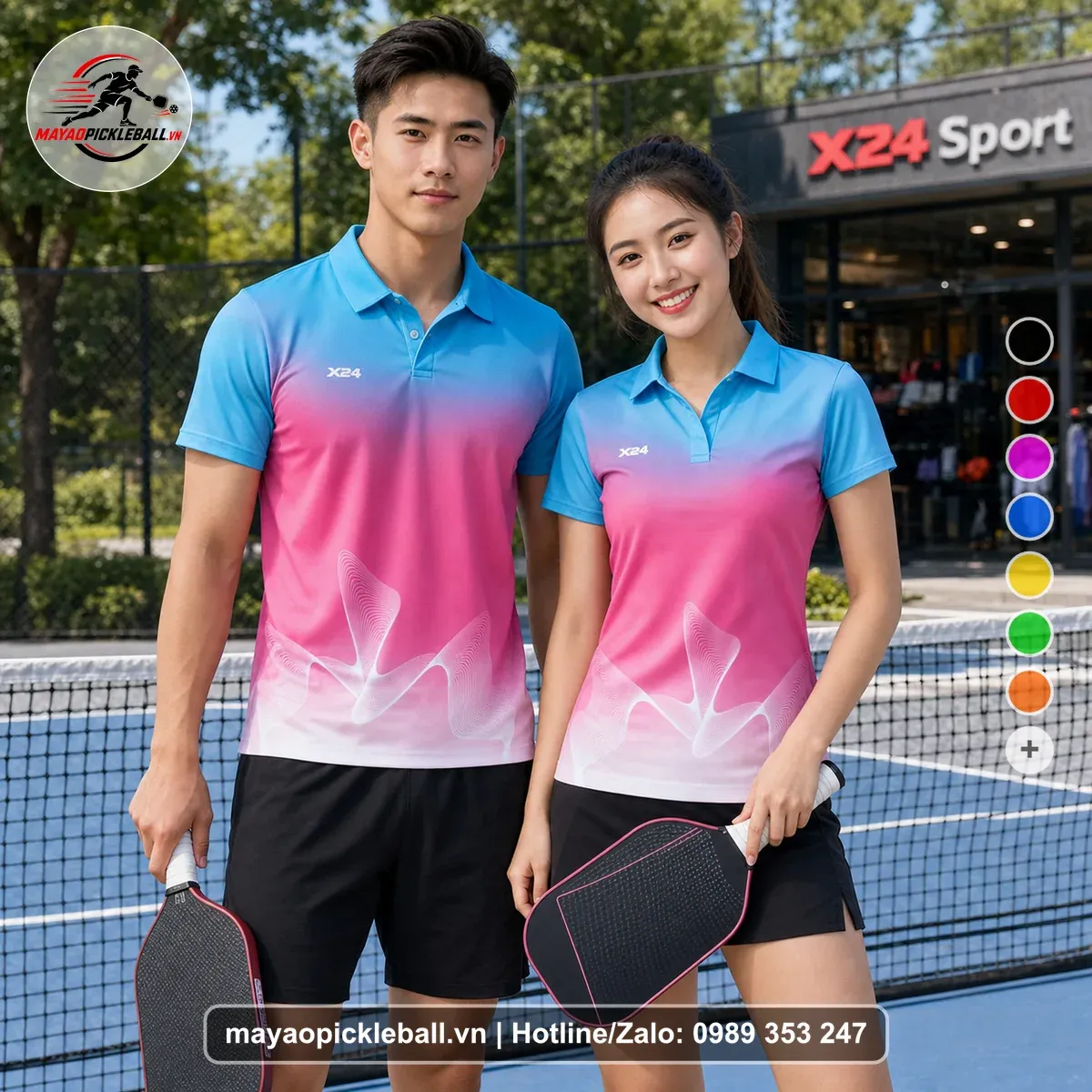 Bộ Quần Áo Pickleball PND-PB-516 Xanh Cyan Hồng Magenta Xanh Tím Nhạt